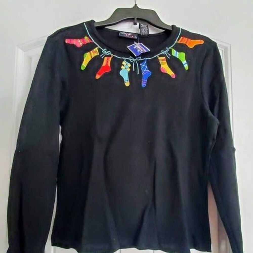 Onque Casuals Black Cotton Holiday Sweater Medium New with Tags